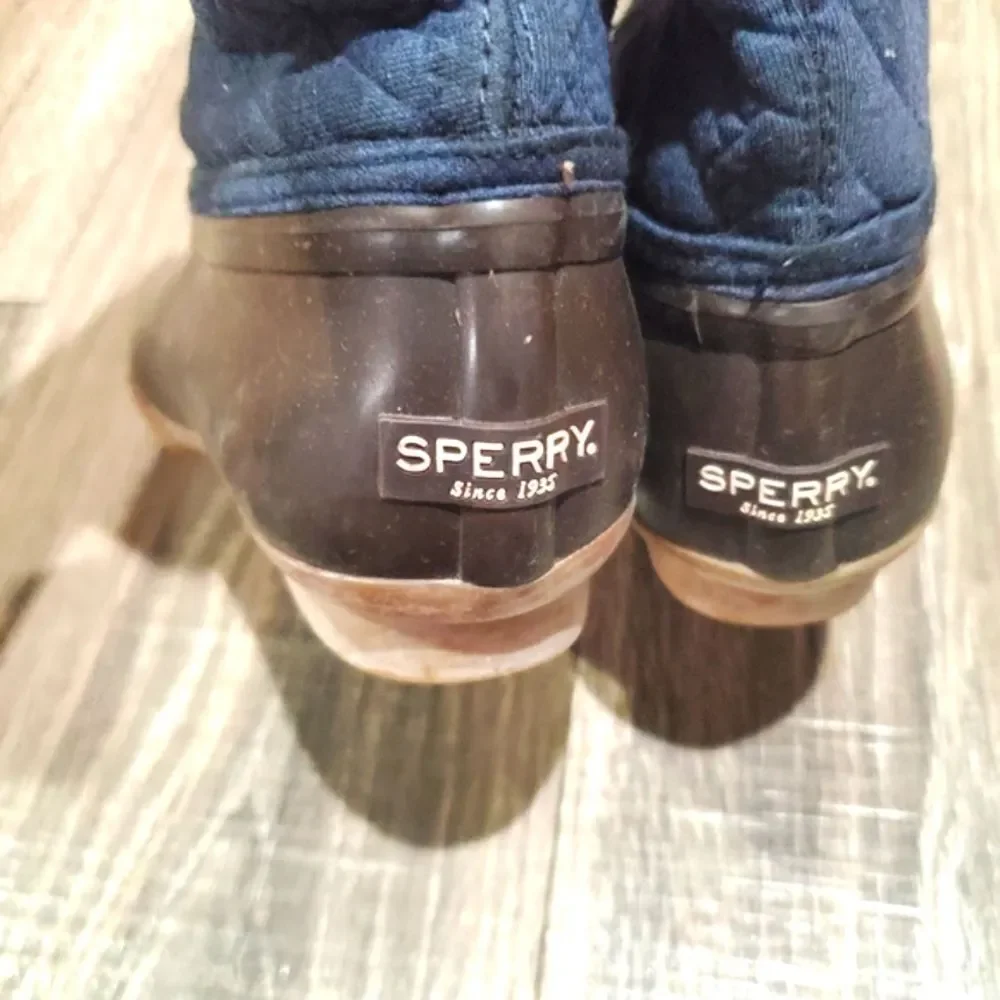 Girls Sperry Snow Boots Size 3 Kids' Brown and Navy Snow Boots with Faux Fur